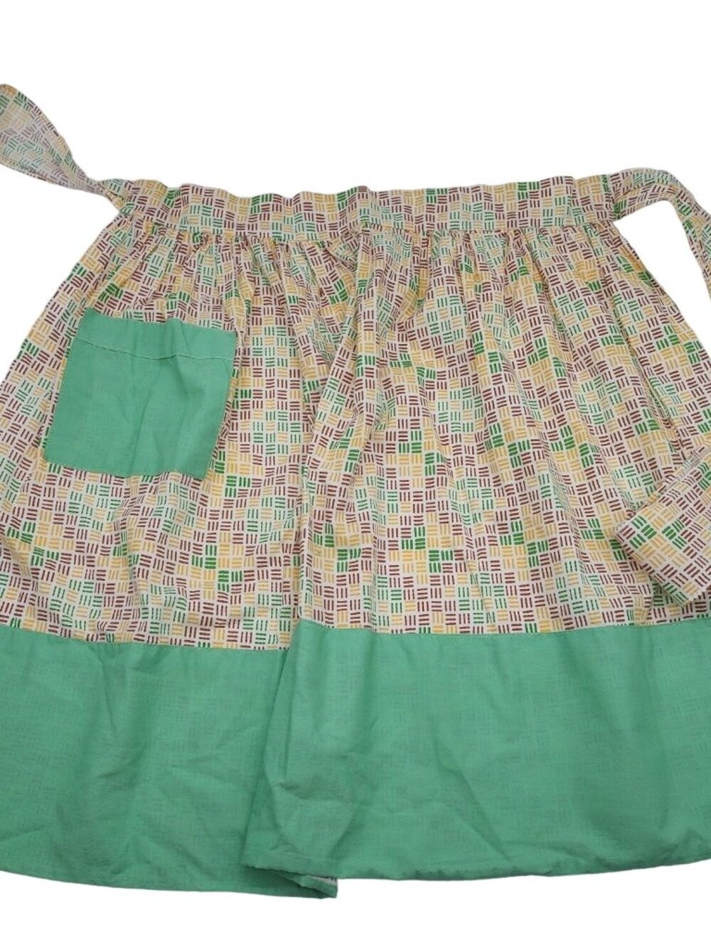 Vintage Handmade Apron Green brown yellow